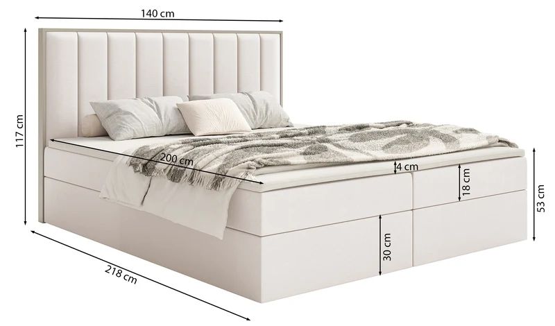 Kontinentalbett 140x200 cm Togents mit Stauraum und Topper, brauner hydrophober Samt