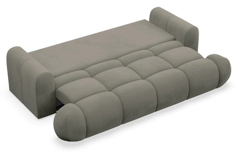Dreisitziges ausklappbares Sofa Ombo Doce mit Stauraum, dunkelbeige, wasserabweisender Samt