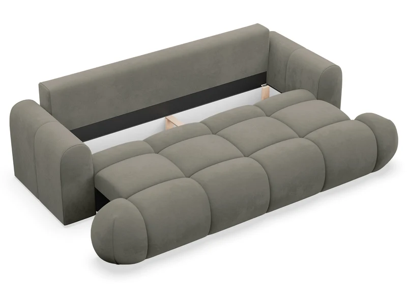 Dreisitziges ausklappbares Sofa Ombo Doce mit Stauraum, dunkelbeige, wasserabweisender Samt