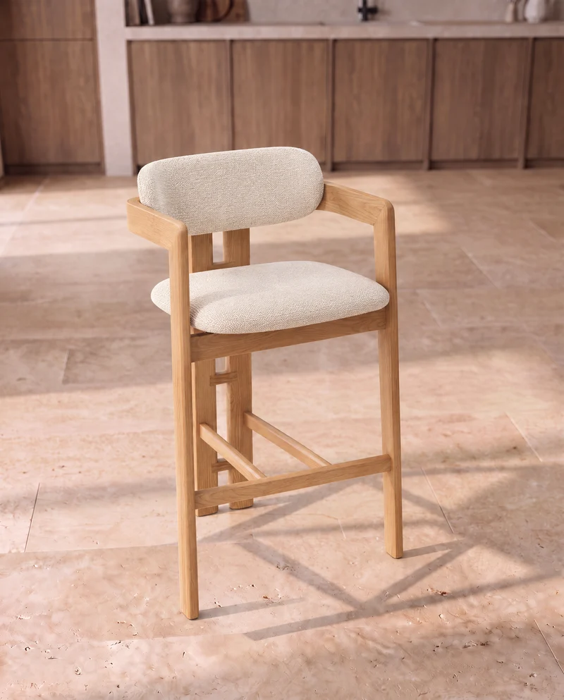 Japandi Essenhouten Barkruk Kiyo Licht Beige