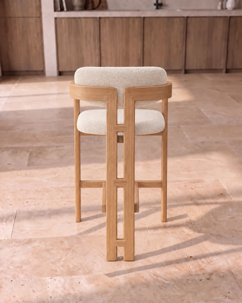 Japandi Essenhouten Barkruk Kiyo Licht Beige