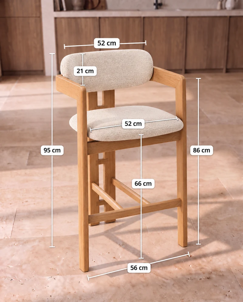 Japandi Essenhouten Barkruk Kiyo Licht Beige