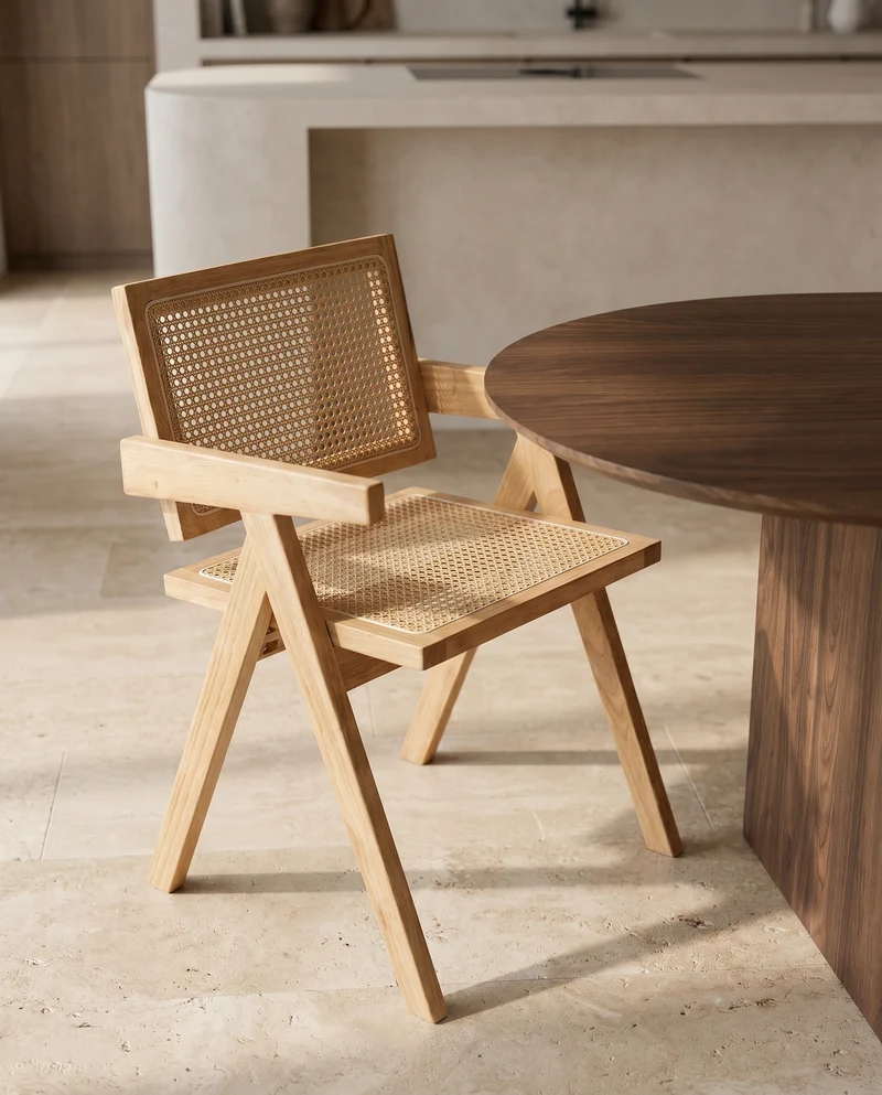 Eetkamerstoel Madera met Armleuningen – Naturel & Rotan