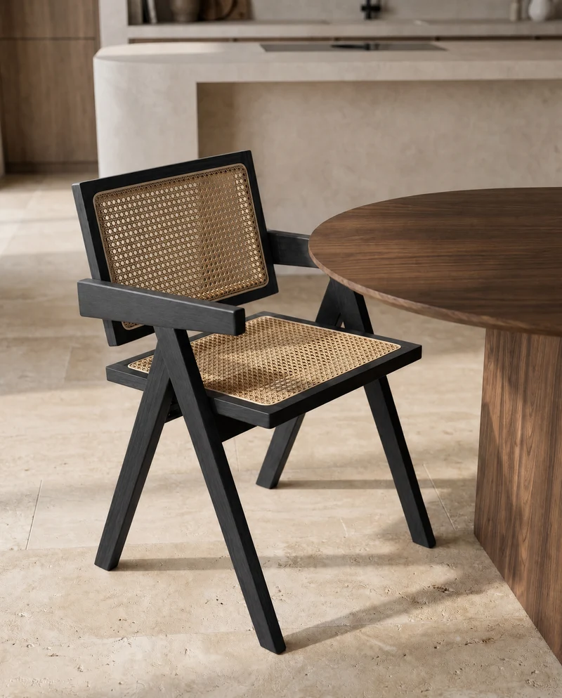 Eetkamerstoel Madera met Armleuningen – Naturel & Rotan