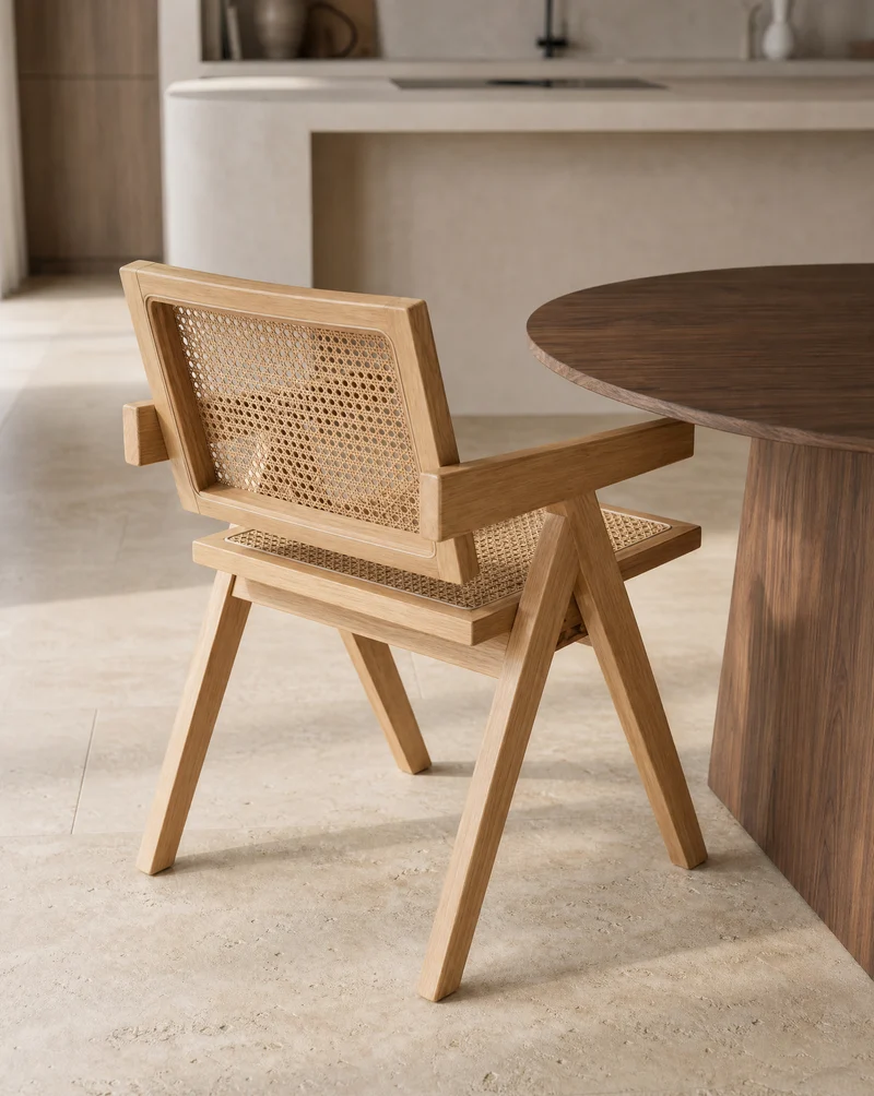Eetkamerstoel Madera met Armleuningen – Naturel & Rotan