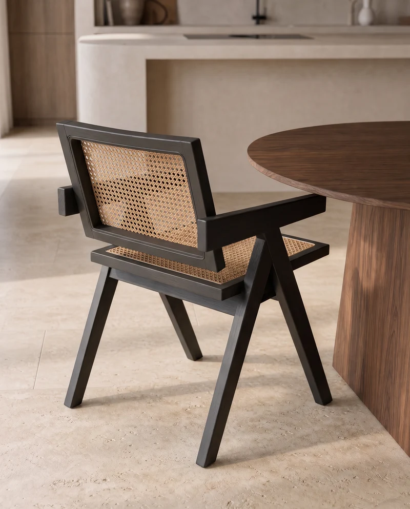 Eetkamerstoel Madera met Armleuningen – Naturel & Rotan