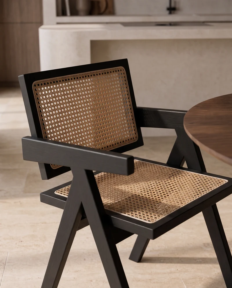 Eetkamerstoel Madera met Armleuningen – Naturel & Rotan