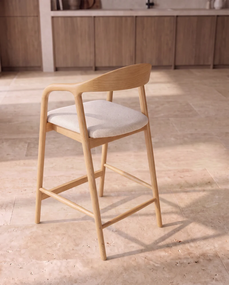 Japandi Essenhouten Barkruk Licht Beige