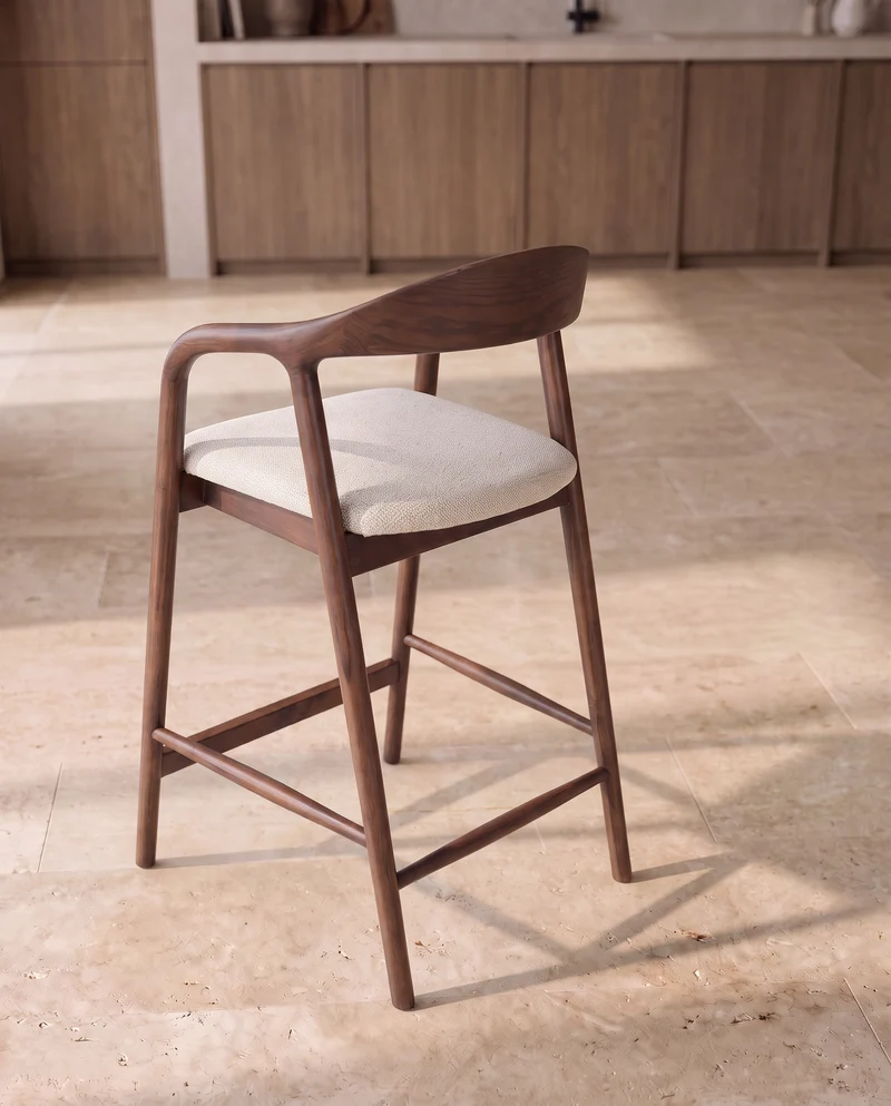 Japandi Essenhouten Barkruk Walnut Beige