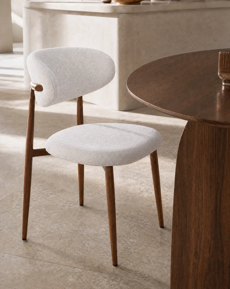 Japandi Eetkamerstoel Noa – Walnoot & Stone