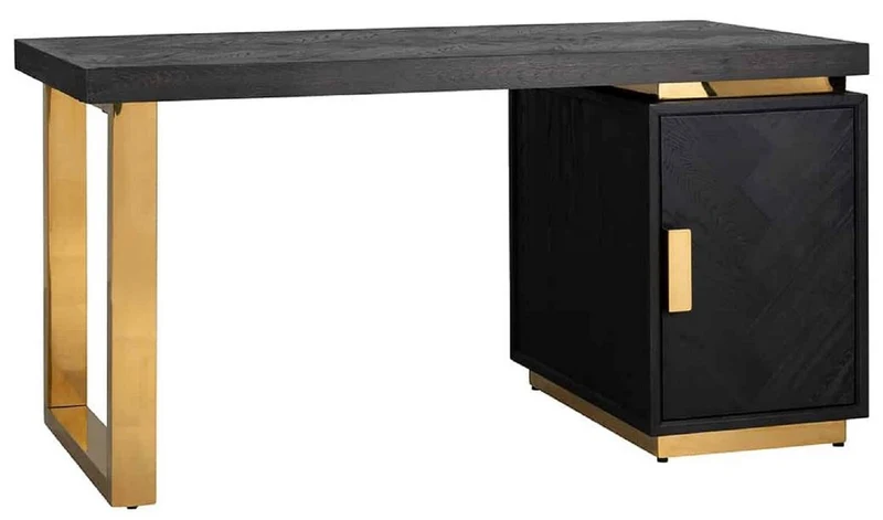 Casa Padrino Luxus Massivholz Schreibtisch Schwarz / Gold 150 x 70 x H. 77 cm - Bürotisch - Computertisch - Luxus Büro Möbel