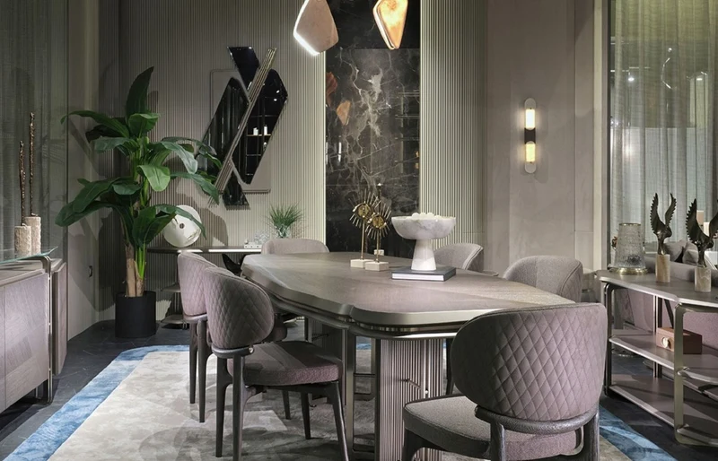 Casa Padrino Luxus Esszimmer Set Grau / Silber - 1 Luxus Esstisch & 6 Luxus Esszimmerstühle - Esszimmer Möbel - Luxus Möbel - Luxus Einrichtung
