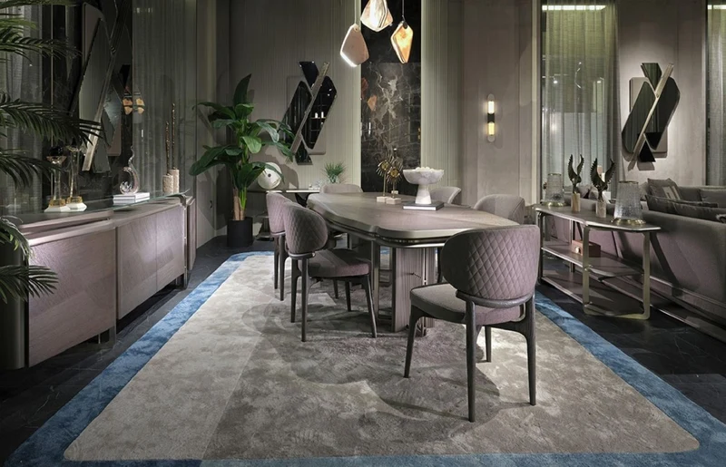 Casa Padrino Luxus Esszimmer Set Grau / Silber - 1 Luxus Esstisch & 6 Luxus Esszimmerstühle - Esszimmer Möbel - Luxus Möbel - Luxus Einrichtung