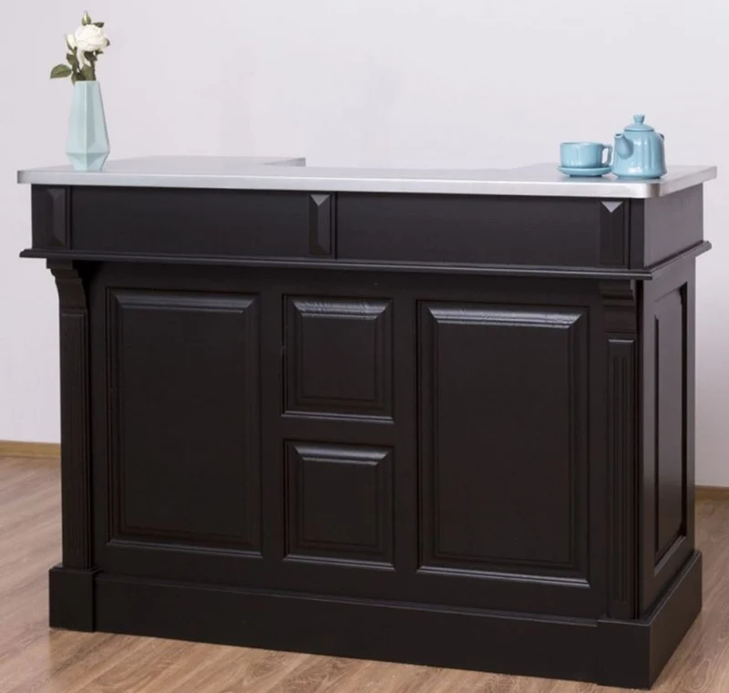 Casa Padrino Landhausstil Theke Schwarz / Silber 150 x 65 x H. 107 cm - Massivholz Thekentisch mit verzinkter Tischplatte - Barmöbel im Landhausstil