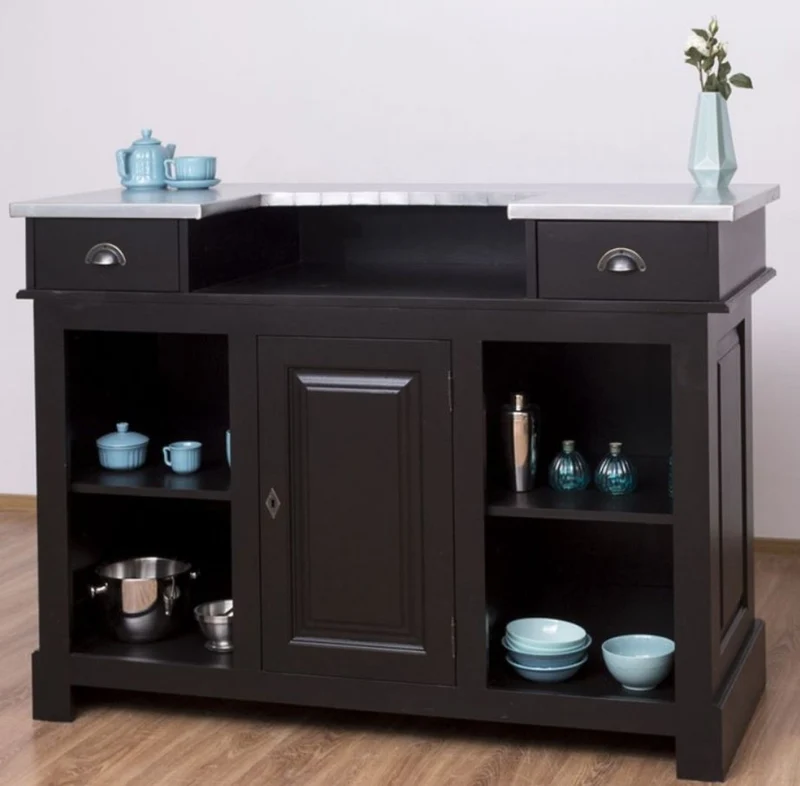 Casa Padrino Landhausstil Theke Schwarz / Silber 150 x 65 x H. 107 cm - Massivholz Thekentisch mit verzinkter Tischplatte - Barmöbel im Landhausstil