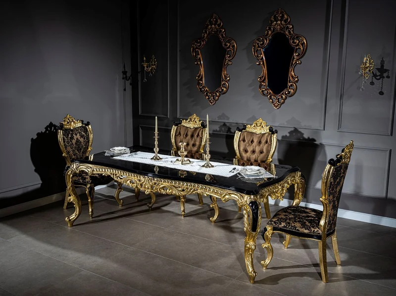 Casa Padrino Luxus Barock Esszimmer Stuhl Set Braun / Schwarz / Gold 60 x 65 x H. 120 cm - Küchen Stühle 6er Set im Barockstil - Barock Esszimmer Möbel