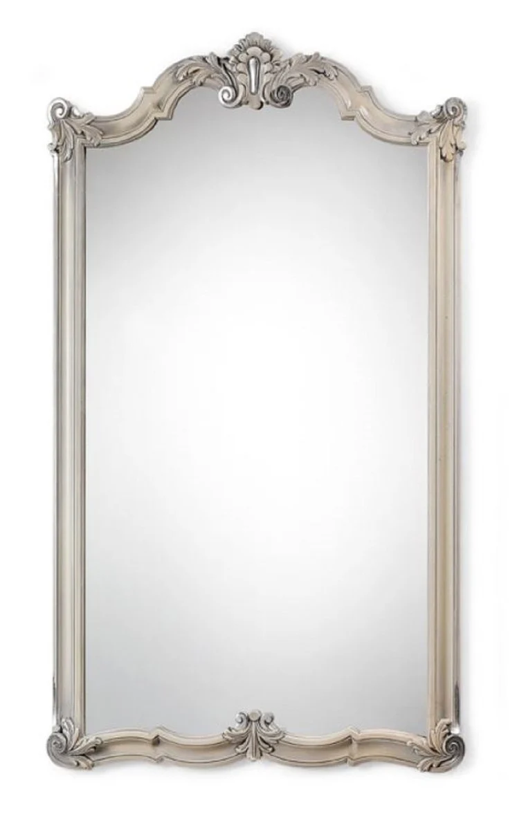 Casa Padrino Luxus Barock Massivholz Spiegel Antik Beige / Silber - Prunkvoller Barockstil Wandspiegel - Luxus Möbel im Barockstil - Barock Interior - Luxus Qualität - Made in Italy