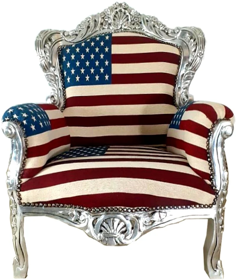 Casa Padrino Barock Sessel King USA Design / SIlber - USA Barock Möbel Thron