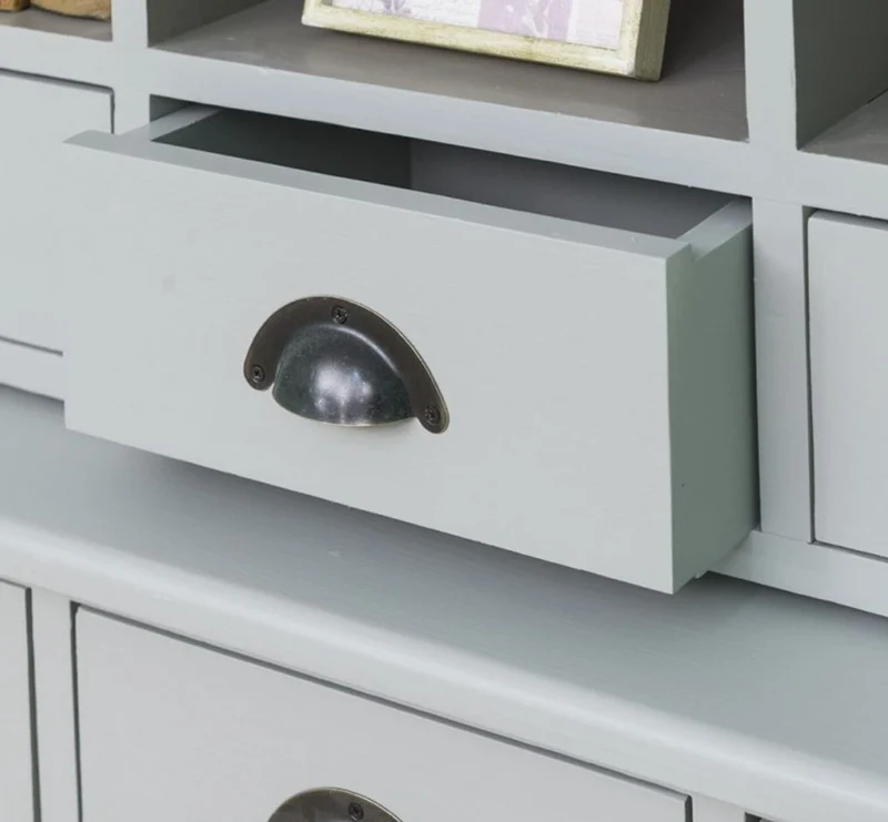 Casa Padrino Landhausstil Schrank Grau 97 x 40 x H. 210 cm - Massivholz Regalschrank mit 2 Türen und 6 Schubladen - Möbel im Landhausstil