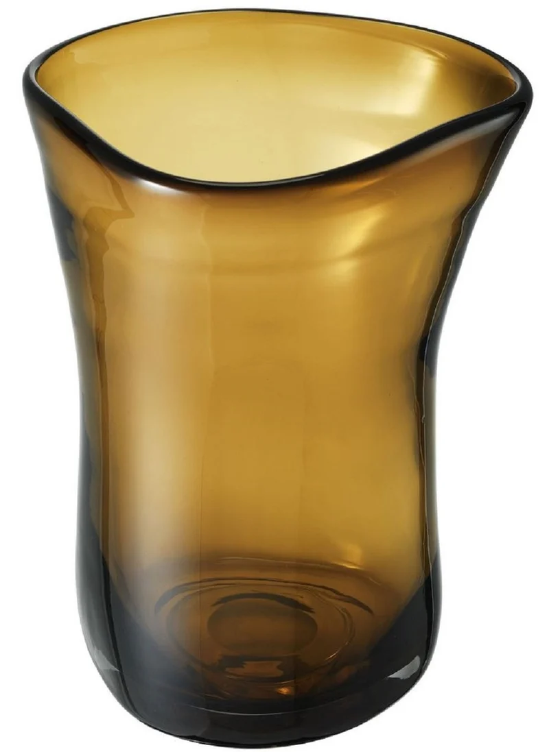 Casa Padrino Luxus Deko Glas Vase Braun Ø 20 x H. 27,5 cm - Mundgeblasene Blumenvase - Luxus Deko Accessoires