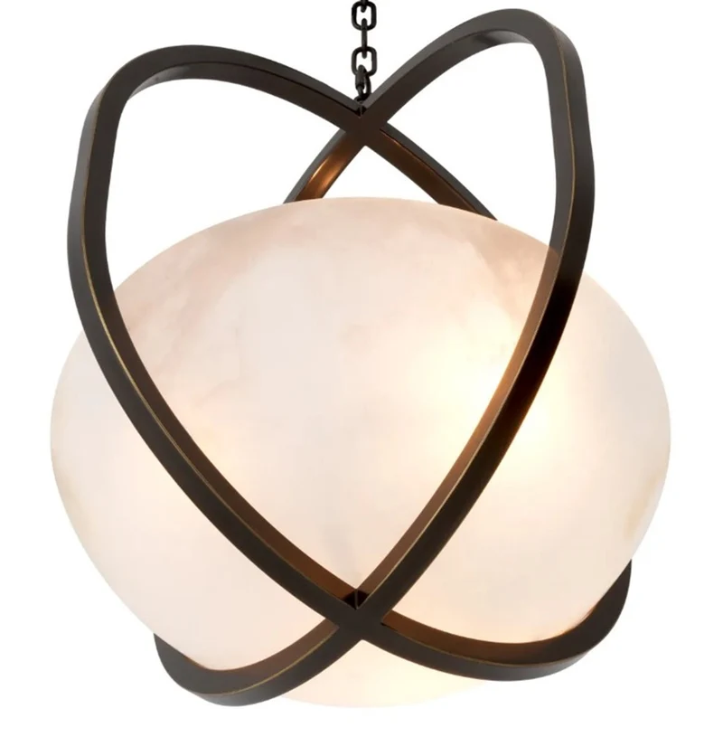Casa Padrino Luxus Hängeleuchte Bronze Finish / Alabaster Ø 49 cm x H. 60 cm