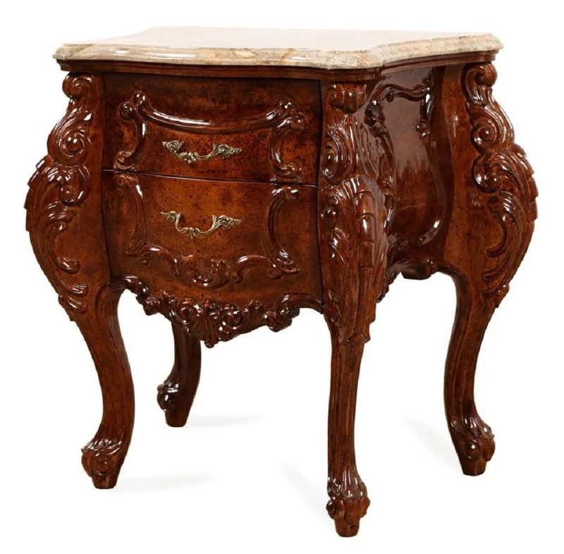 Casa Padrino Luxus Barock Nachtkommode Braun / Beige 74 cm - Barockstil Schlafzimmer Möbel