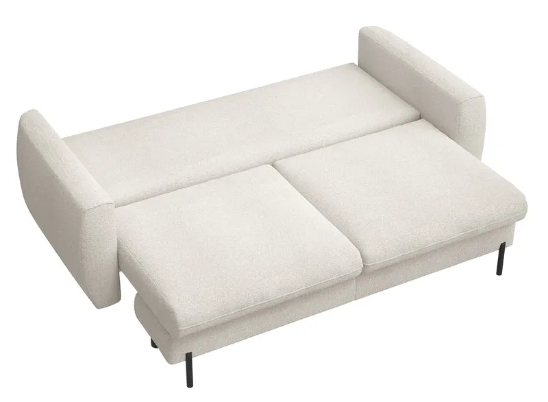 Dreisitziges ausklappbares Sofa Rane mit Stauraum, cremefarben, hydrophobes Chenille
