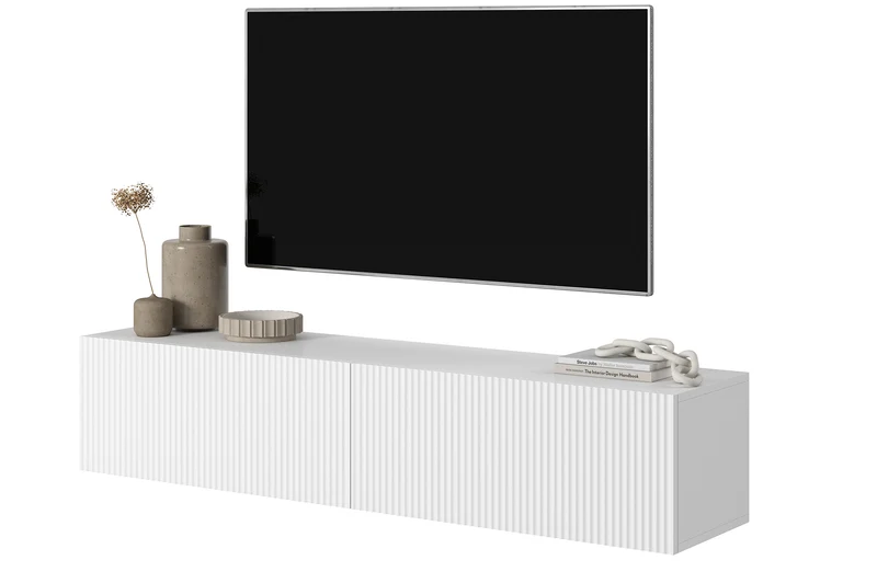 Schwarzer, hängender Veldio TV-Schrank mit gefräster Front, 140 cm