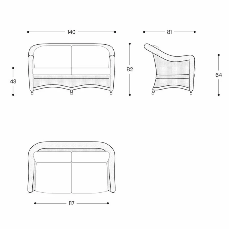 Casa Padrino Luxus Rattan 2er Sofa Honigfarben / Weiß / Blau 140 cm - Rattan Möbel