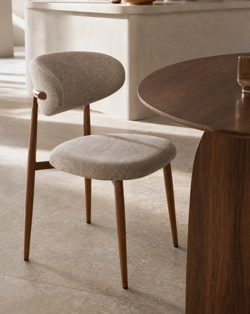 Japandi Eetkamerstoel Noa – Walnoot & Beige