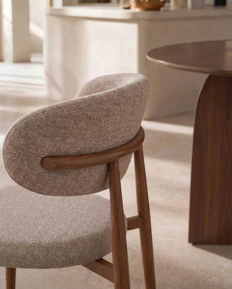 Japandi Eetkamerstoel Noa – Walnoot & Beige