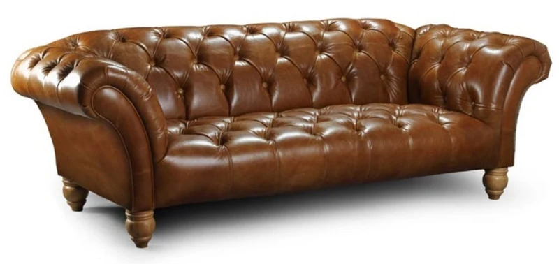 Casa Padrino Luxus Chesterfield Leder 3er Sofa Braun 225 x 110 x H. 77 cm - Echtleder Wohnzimmer Sofa - Chesterfield Wohnzimmer Möbel