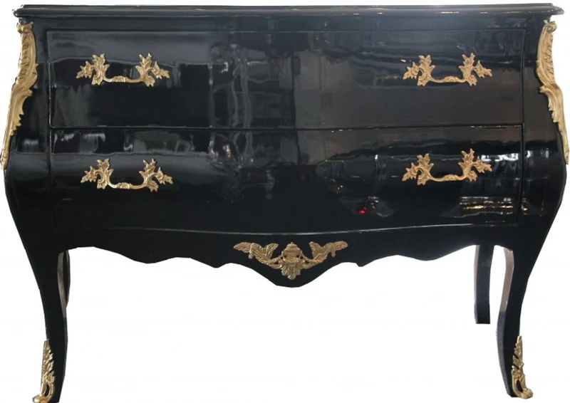 Casa Padrino Barock Kommode Schwarz 120 cm mit goldenen Metallapplikationen