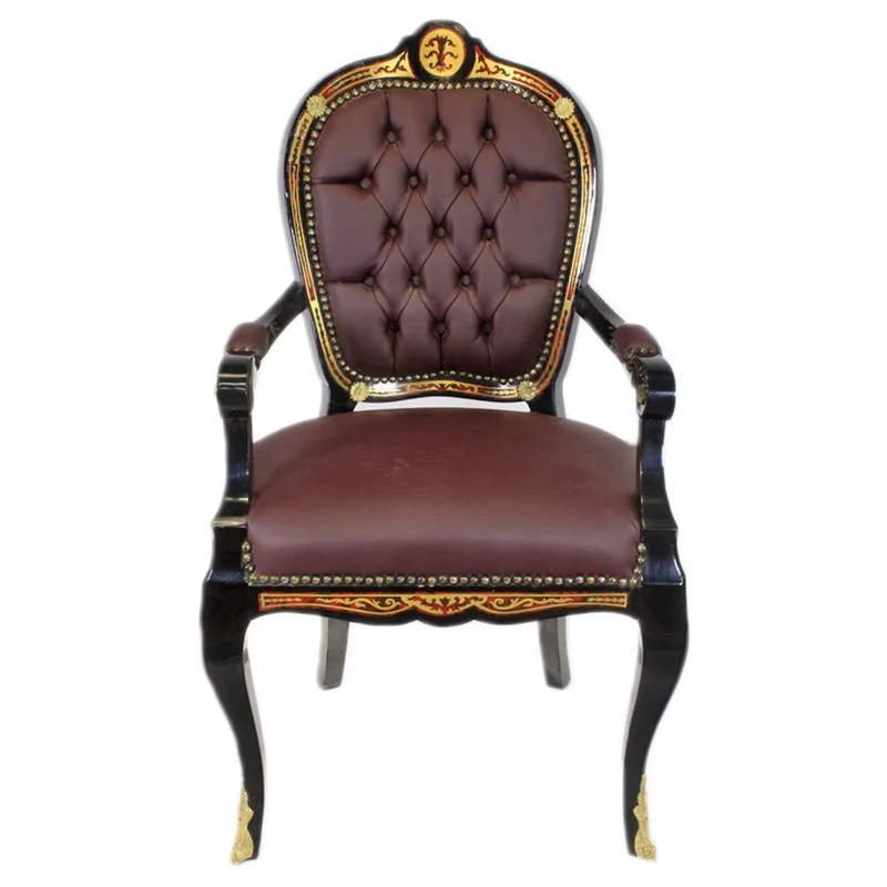 Casa Padrino Luxus Barock Stuhl mit Armlehnen Boulle Collection - Luxus Schreibtisch Stuhl