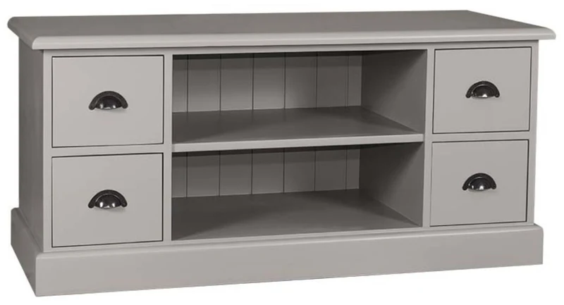 Casa Padrino Landhausstil Sideboard Fernsehschrank Grau 129 x 50 x H. 60 cm - Massives Kiefernholz und Metall
