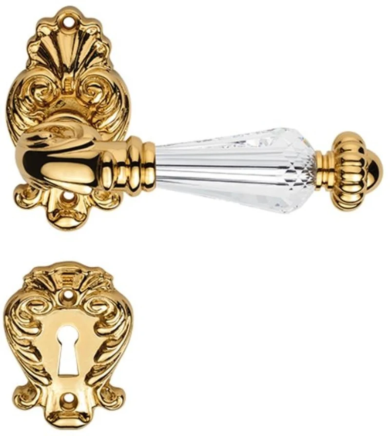 Casa Padrino Luxus Barock Messing Türgriff Set mit Swarovski Kristallglas Gold 13,4 x H. 8,2 cm - Luxus Kollektion