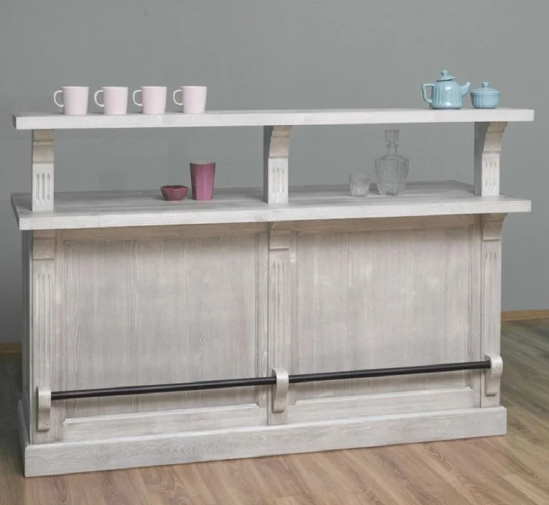 Casa Padrino Landhausstil Bar Theke Grau 180 x 68 x H. 120 cm - Massivholz Thekentisch - Massivholz Barmöbel - Barmöbel im Landhausstil - Landhausstil Einrichtung
