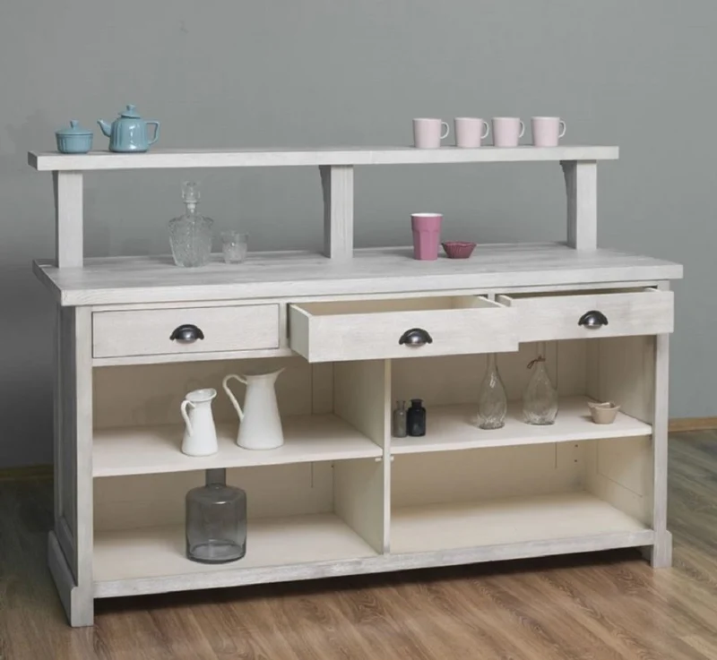 Casa Padrino Landhausstil Bar Theke Grau 180 x 68 x H. 120 cm - Massivholz Thekentisch - Massivholz Barmöbel - Barmöbel im Landhausstil - Landhausstil Einrichtung