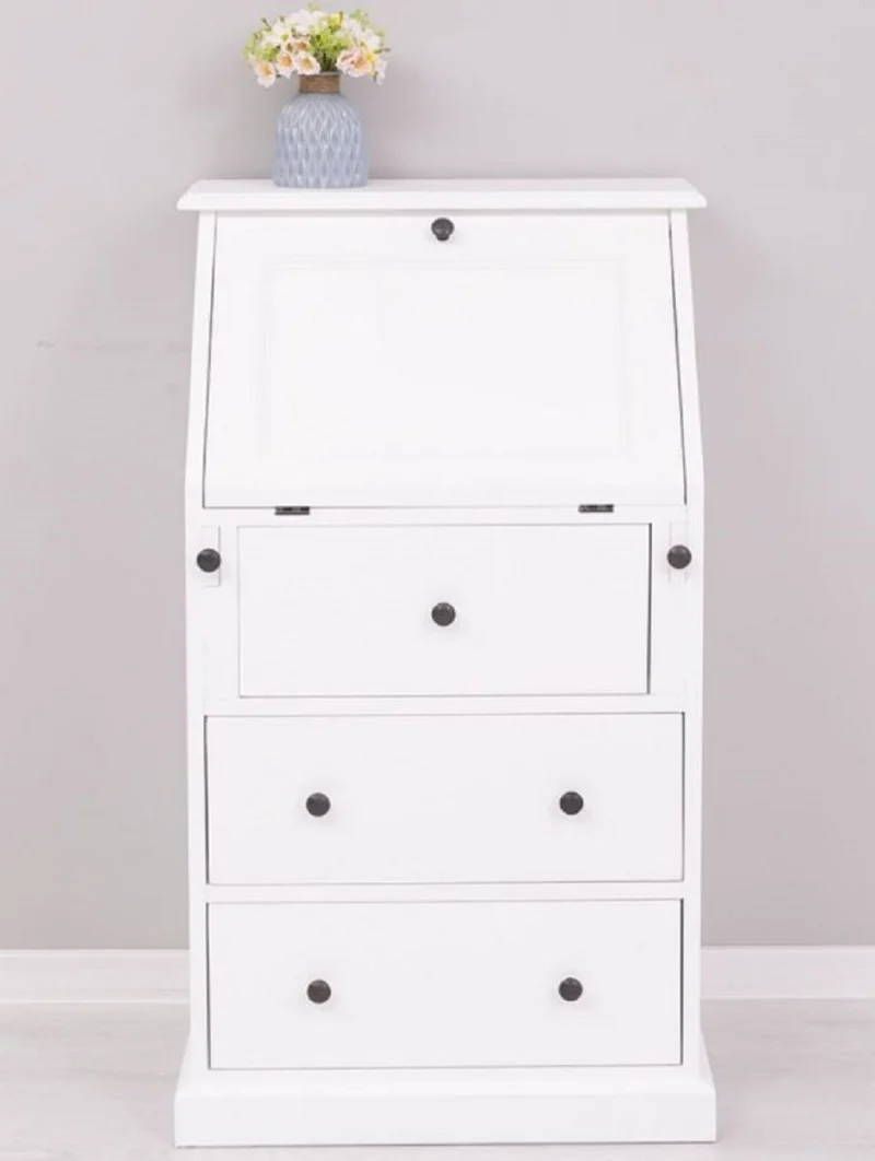 Casa Padrino Landhausstil Sekretär Kommode Weiß 65 x 45 x H. 110 cm - Massivholz Schrank mit 5 Schubladen - Massivholz Möbel - Landhausstil Möbel