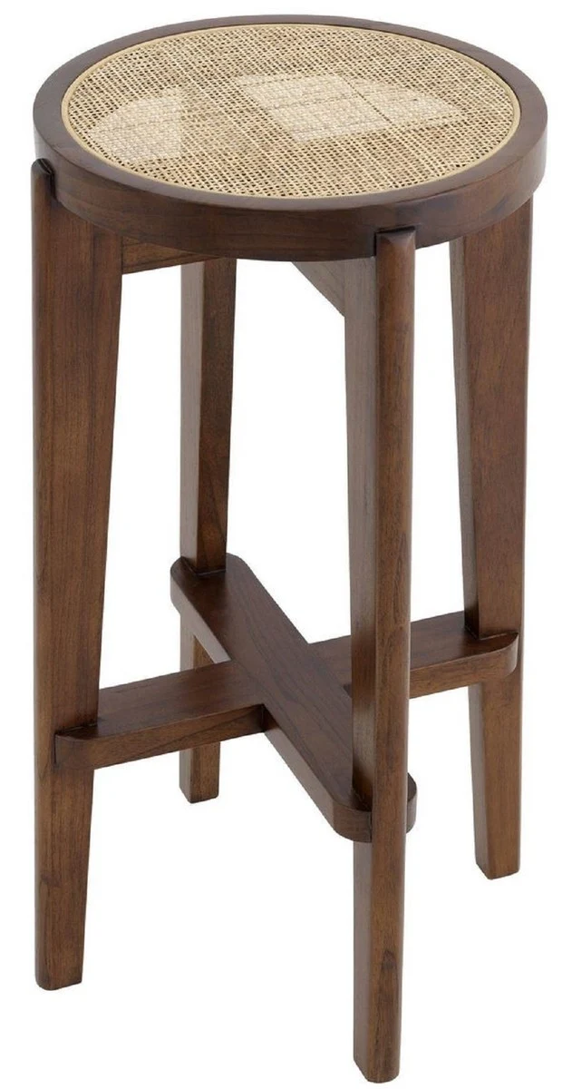 Casa Padrino Luxus Barhocker Braun / Naturfarben Ø 44 x H. 76,5 cm - Runder Massivholz Barstuhl - Bar Möbel
