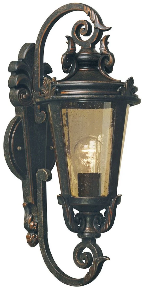 Casa Padrino Barock Außenwandleuchte Antik Schwarz / Bronze / Bernsteinfarben 22,5 x 22 x H. 55 cm - Nostalgische Balkon Garten Terrassen Außenleuchte - Nostalgische Außenleuchten