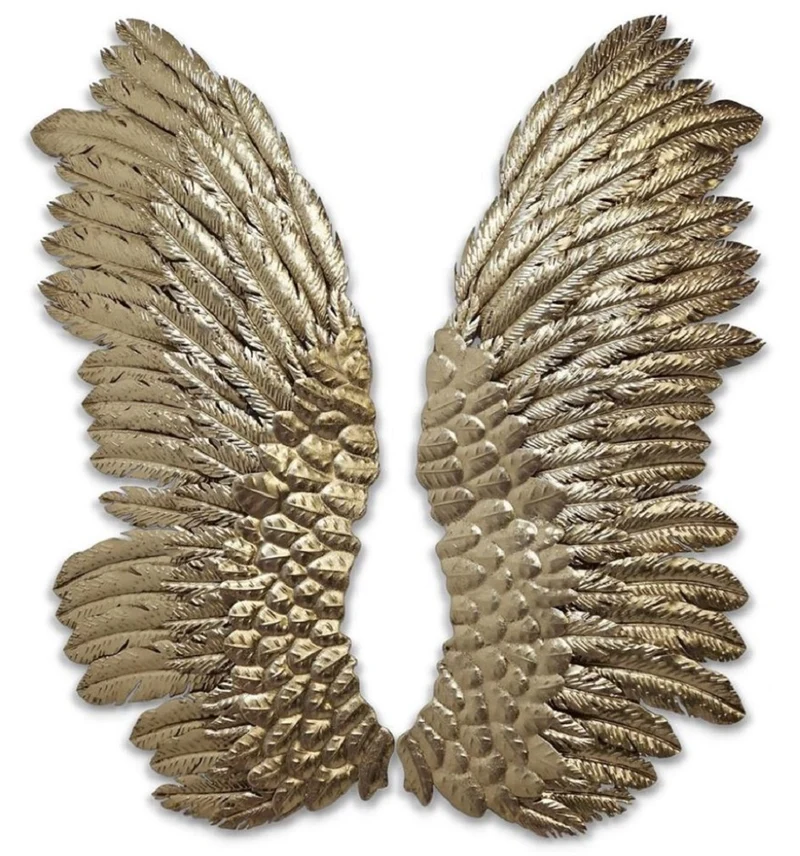 Casa Padrino Luxus Wanddeko Engelsflügel Gold 44,5 x 4,4 x H. 115,6 cm - Dekorative Metall Flügel - Deko Accessoires