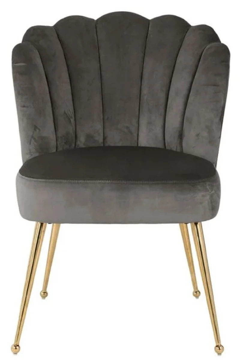 Casa Padrino Luxus Samt Esszimmer Stuhl Grau / Gold 66 x 64 x H. 86 cm - Küchenstuhl mit Samtsoff - Esszimmer Möbel - Küchen Möbel - Luxus Möbel