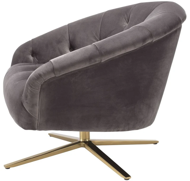 Casa Padrino Luxus Drehsessel Grau / Messingfarben 86 x 87 x H. 74 cm - Wohnzimmer Sessel mit edlem Samtstoff - Luxus Wohnzimmer Möbel