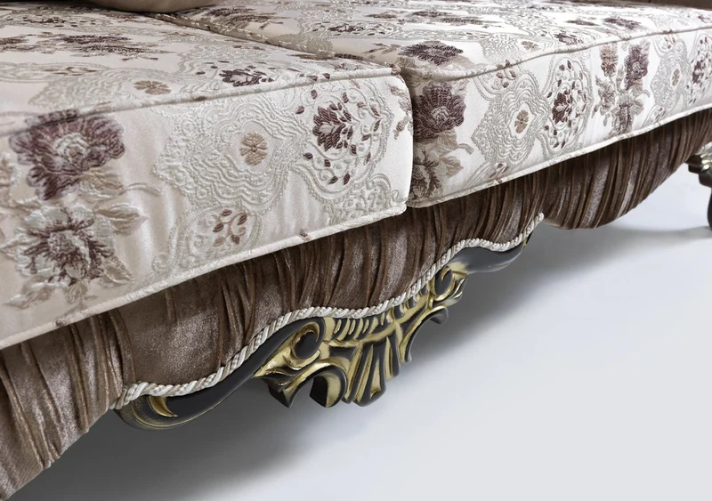 Casa Padrino Barock Sofa Braun / Beige / Schwarz / Gold 227 x 81 x H. 110 cm - Prunkvolles Wohnzimmer Sofa mit Blumenmuster - Barockstil Möbel