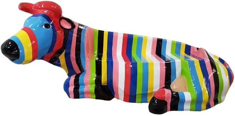 Casa Padrino Designer Sitzbank Kuh mit Streifen Mehrfarbig 200 x H. 98 cm - Wetterbeständige Kuh Skulptur Gartenbank - Garten & Terrassen Deko Accessoires
