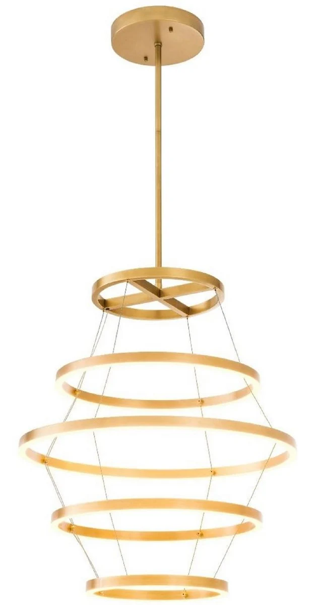 Casa Padrino Luxus LED Kronleuchter Antik Messingfarben Ø 80 x H. 80 cm - Moderner runder Kronleuchter - Luxus Kollektion