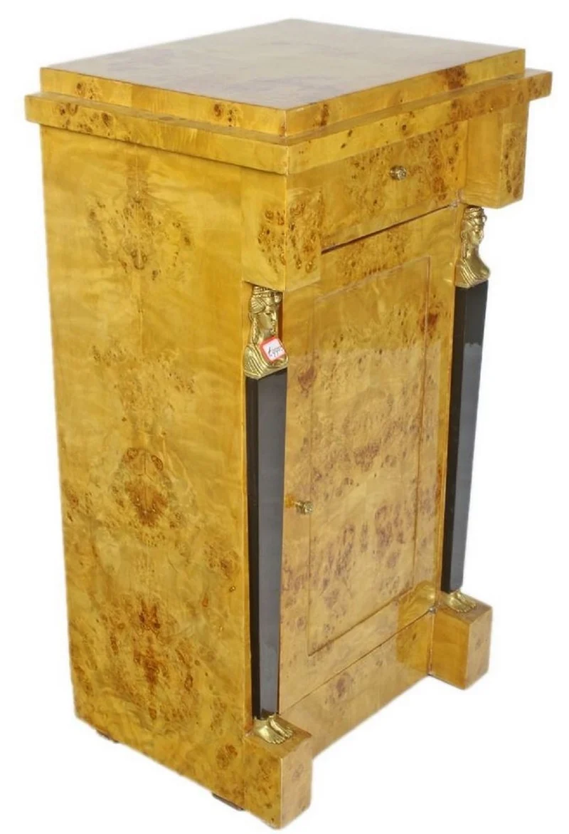 Casa Padrino Barock Wurzelholz Säule mit Tür und Schublade Hellbraun / Schwarz / Gold 60 x 40 x H. 80 cm - Barock Möbel
