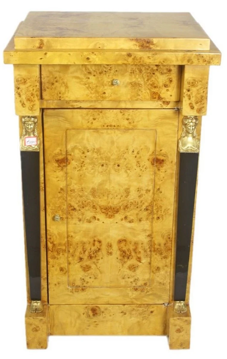 Casa Padrino Barock Wurzelholz Säule mit Tür und Schublade Hellbraun / Schwarz / Gold 60 x 40 x H. 80 cm - Barock Möbel