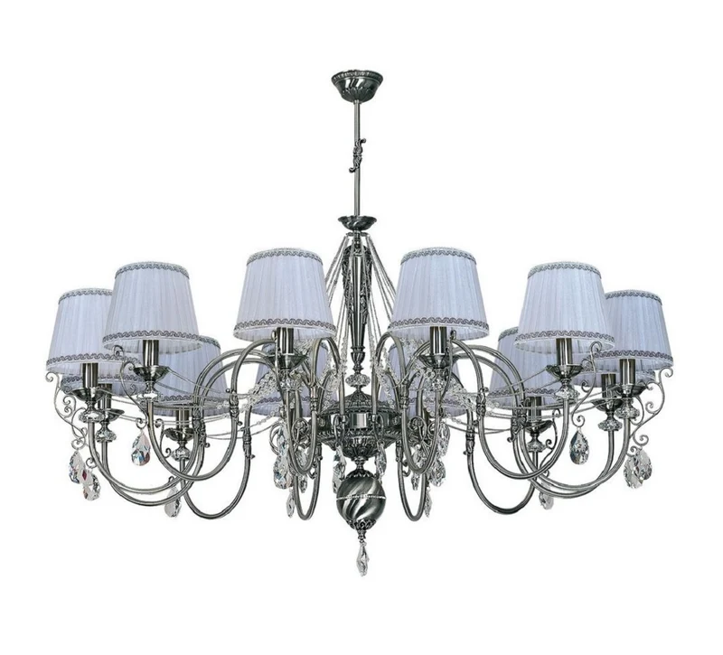 Casa Padrino Luxus Barock Kristall Kronleuchter Silber / Schwarz / Weiß Ø 130 x H. 80 cm